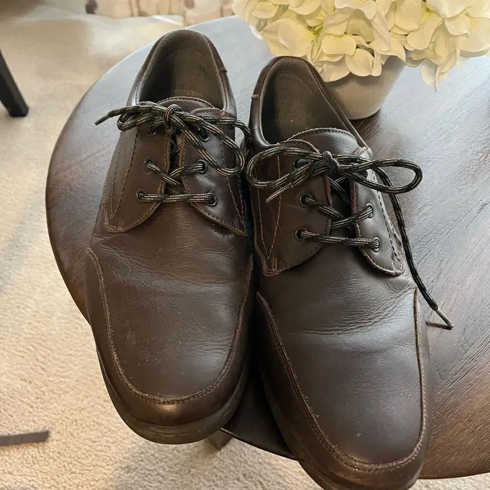 SAS Mens Brown Leather Onefoot Comfort Shoes sz 11-1/2 or 46 EUC